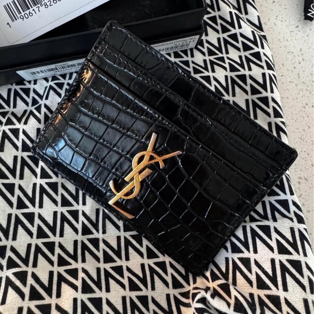 YSL Monogram Card Case in Grained Leather